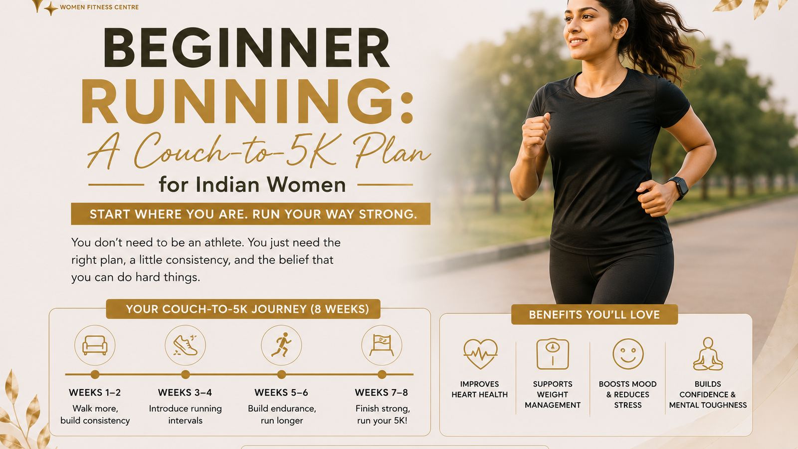 Indian woman running outdoors in early morning