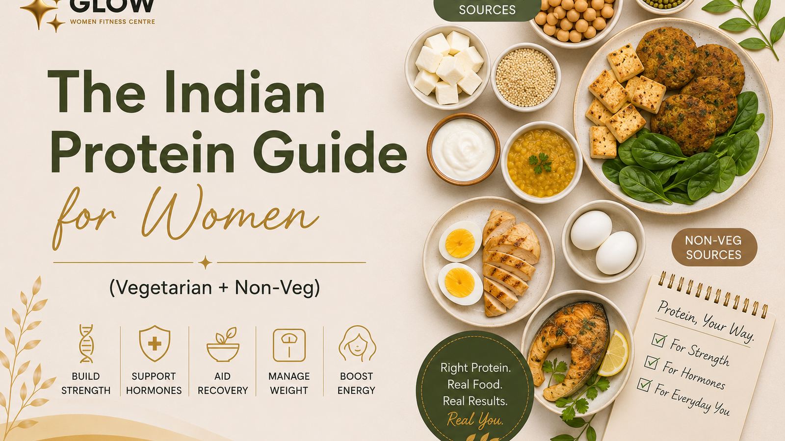 Indian protein sources — dal, paneer, eggs, sprouts, curd