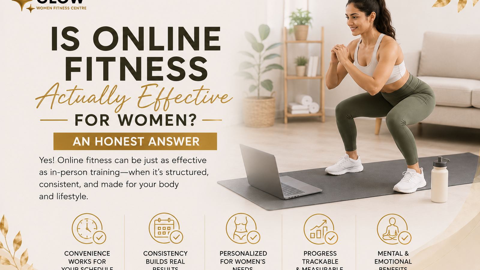 Woman doing a live online fitness class at home