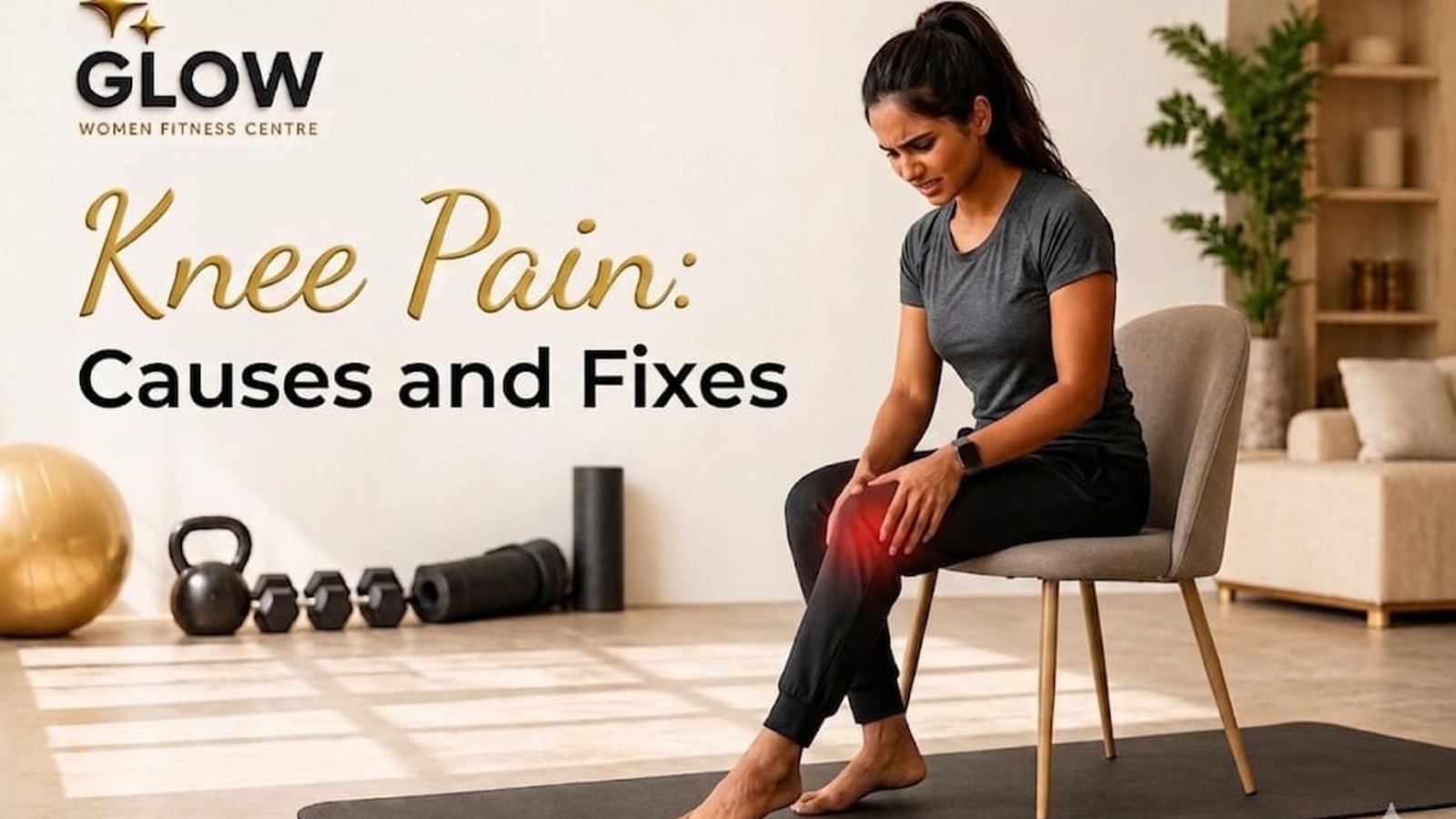 Woman doing knee-strengthening exercises at home