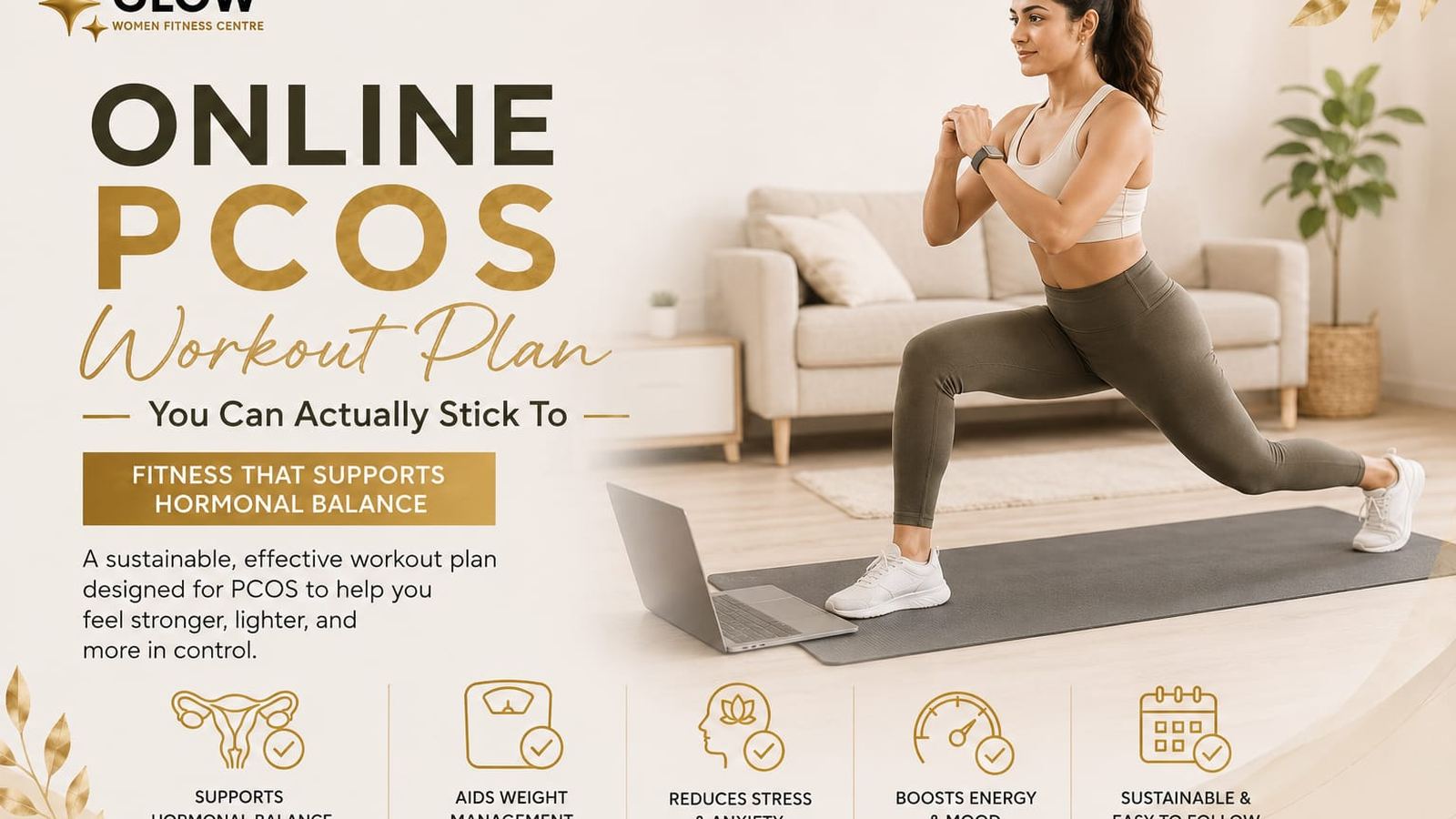 Woman doing a PCOS-friendly strength workout at home