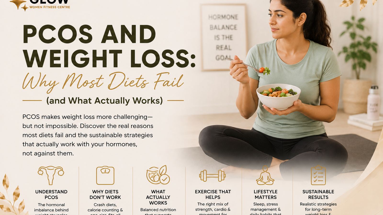 Woman managing PCOS with strength training at home