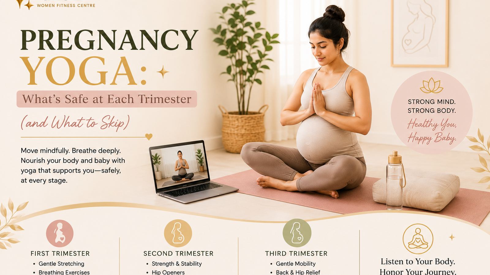 Pregnant woman doing prenatal yoga at home