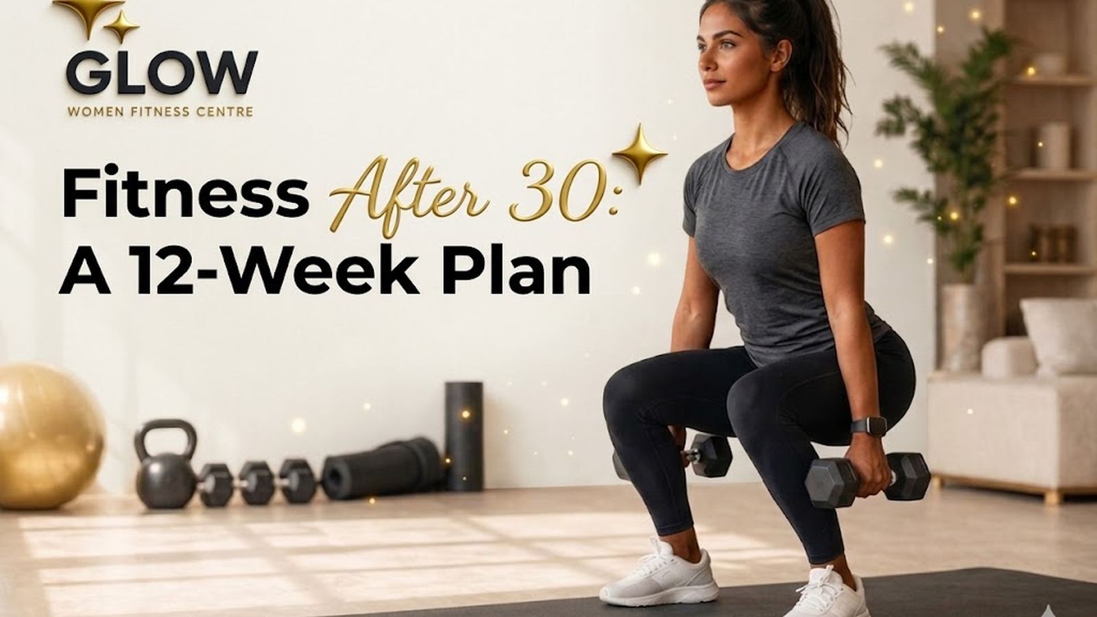 Woman in her 30s starting a strength training routine at home